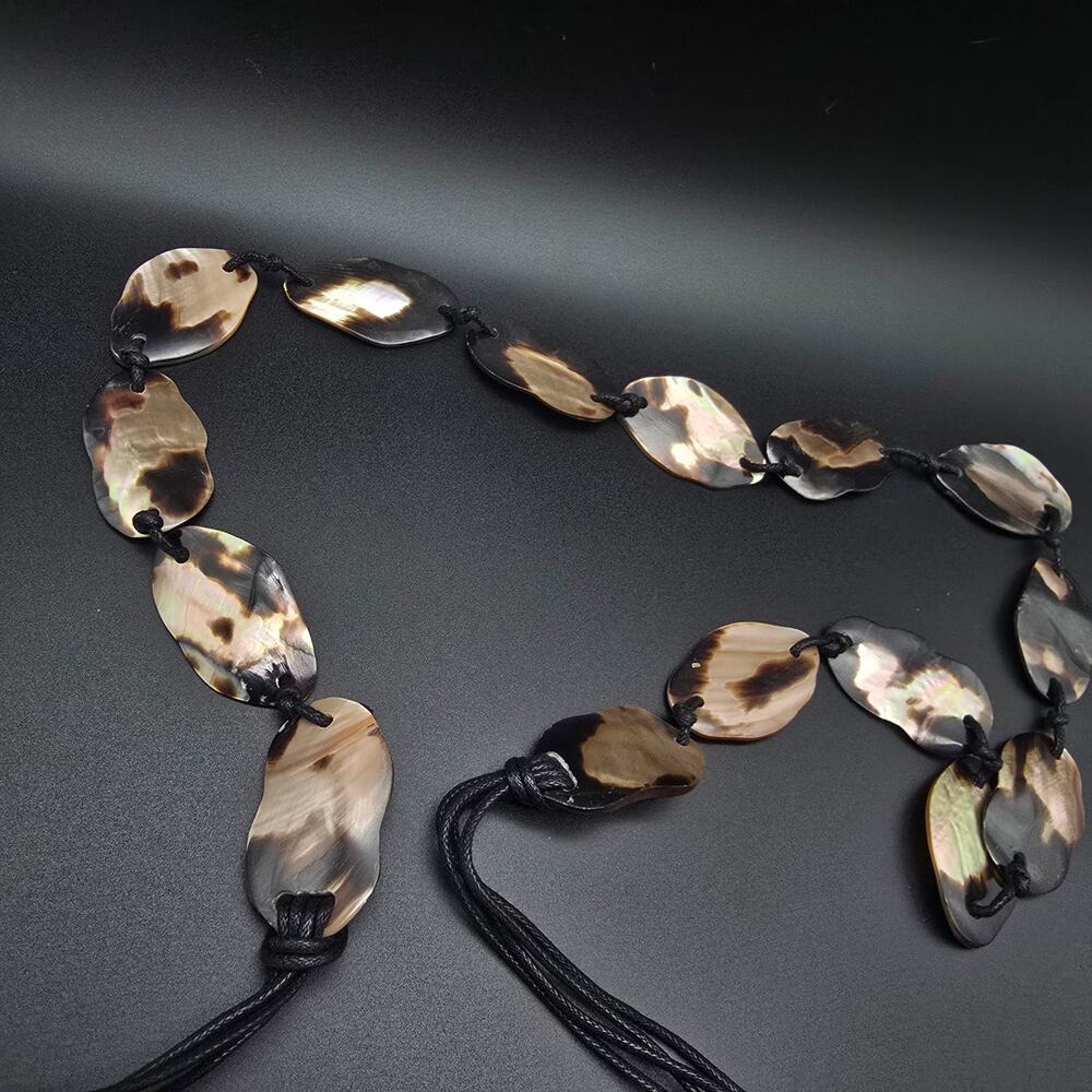 Brown Black Shell Belt Black Cord Tie Boho Beachy Women's Accessory